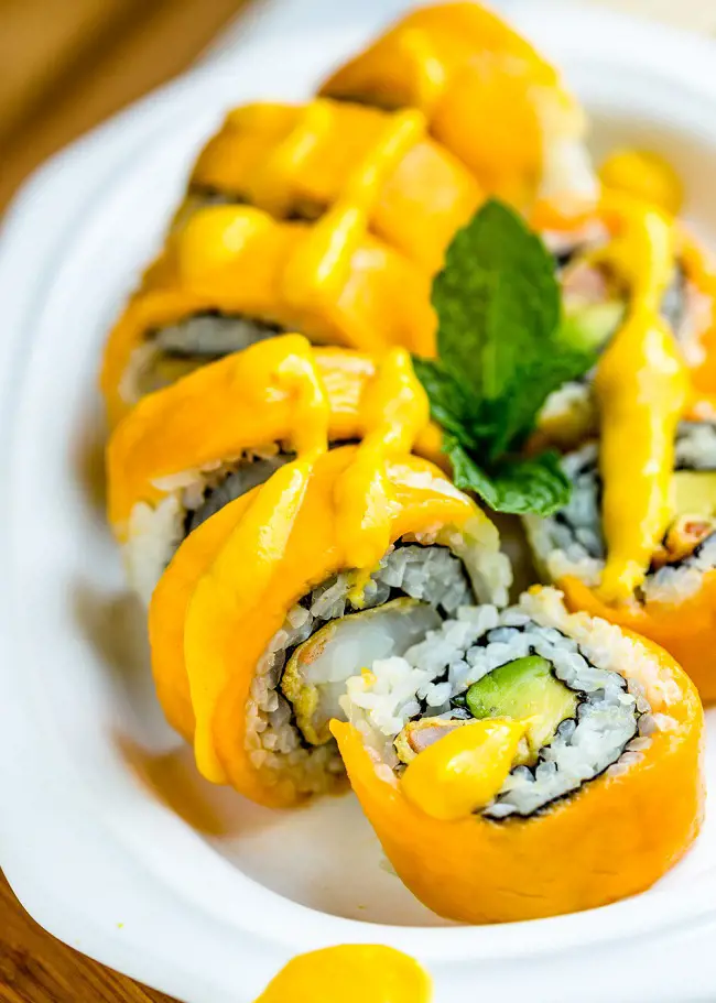 This sushi is made with the fresh ripe mango, this dish is loved by kids as well